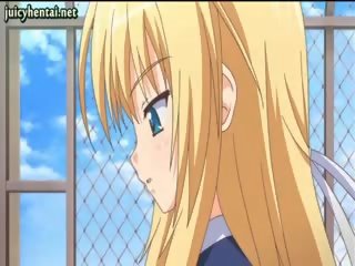 Blondinka anime seductress doing aýak bilen oýnamak