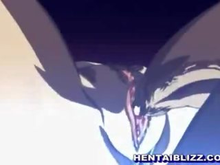 Swell blonde hentai chick with big round tits riding pecker