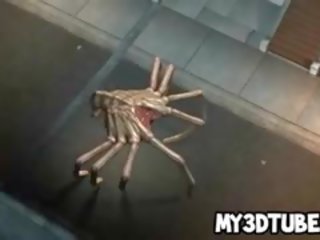 Foxy 3d loira enchantress fodido por dois alienígena spiders