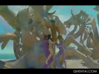 裸 魅力的な エロアニメ ブルネット クソ エイリアン で 輪姦