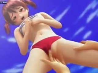 Verrukkelijk hentai teenie spelen met lul op strand