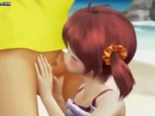 Delightful hentai teenie duke luajtur me kokosh në plazh